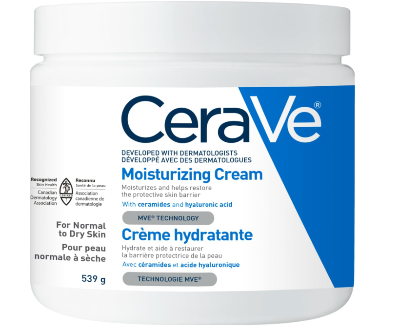 CeraVe Crème hydratante, Crème hydratante quotidienne pour le visage, les mains et le corps pour peaux sèches avec acide hyaluronique et céramides pour femmes et hommes. Peau sensible, Sans huile, Non