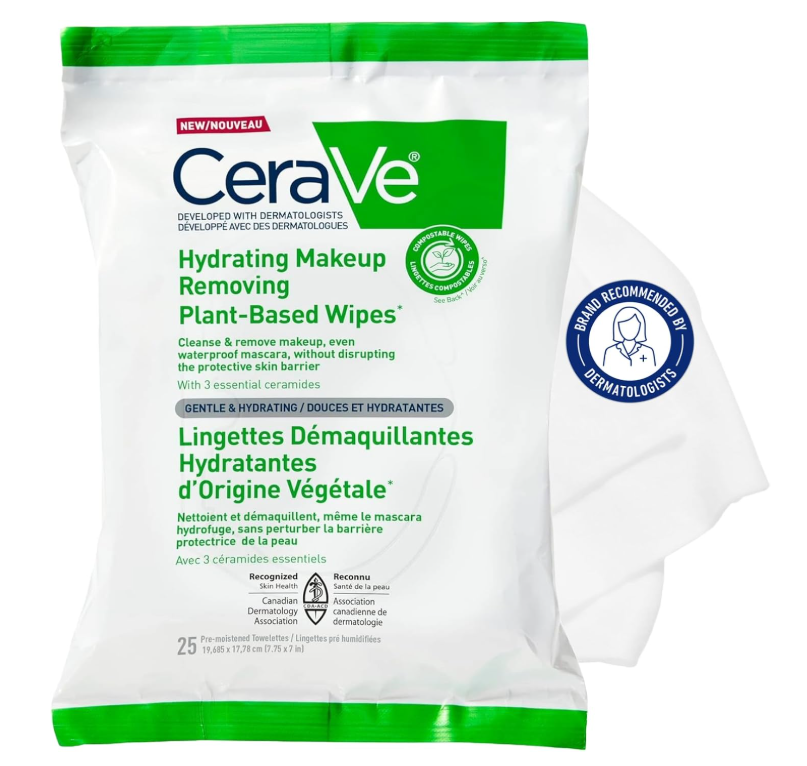 CeraVe Lingettes démaquillantes hydratantes à base de plantes 25 lingettes ultra-douces